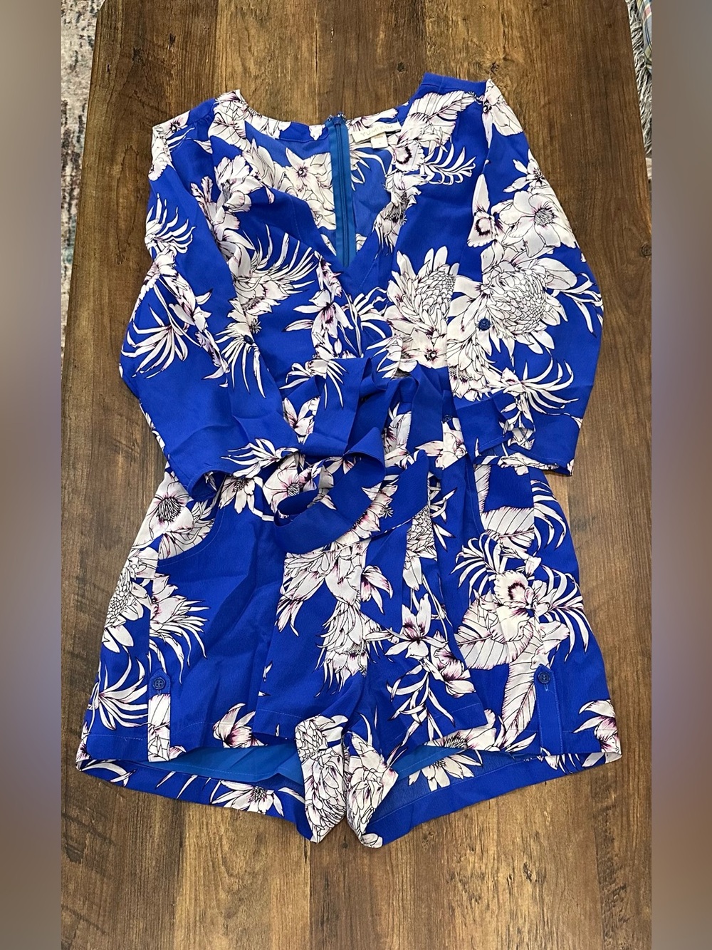 Yumi Kim Royal Blue Floral Wrap Romper size - S